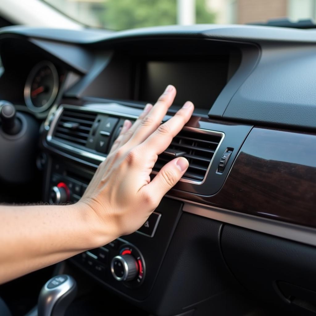 Checking the air temperature from a car AC vent