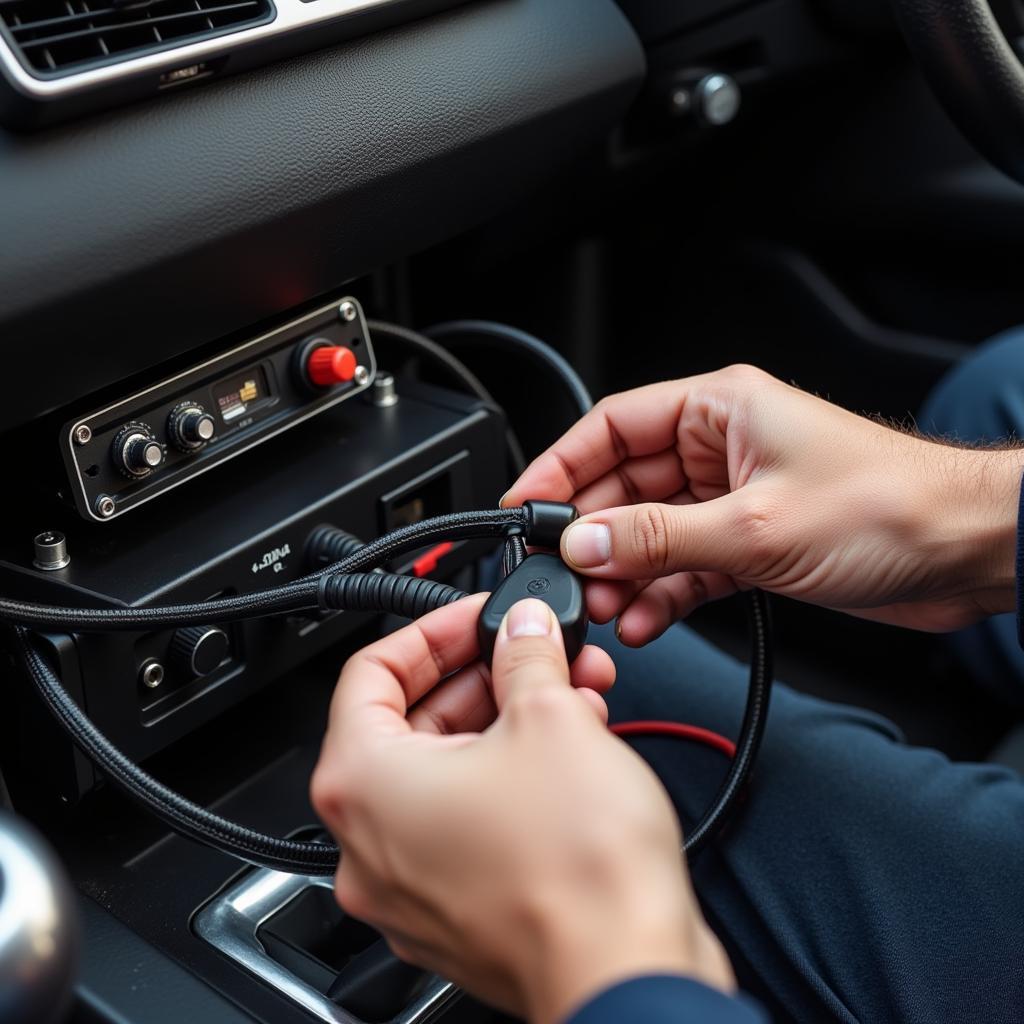 Technician Checking Car Amplifier Wiring