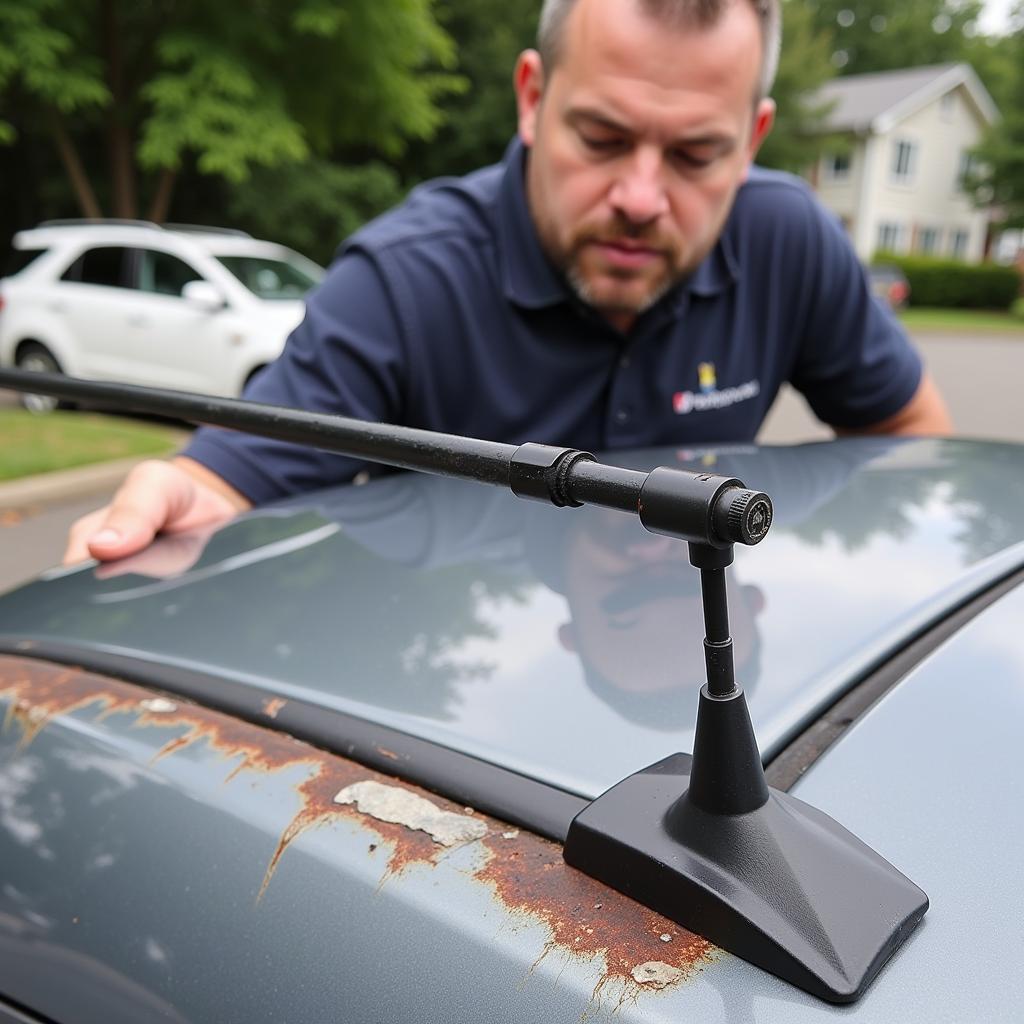 Checking Car Antenna Mast for Damage