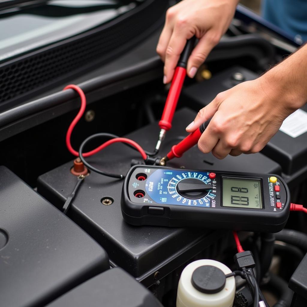 Checking Car Battery Voltage with Multimeter