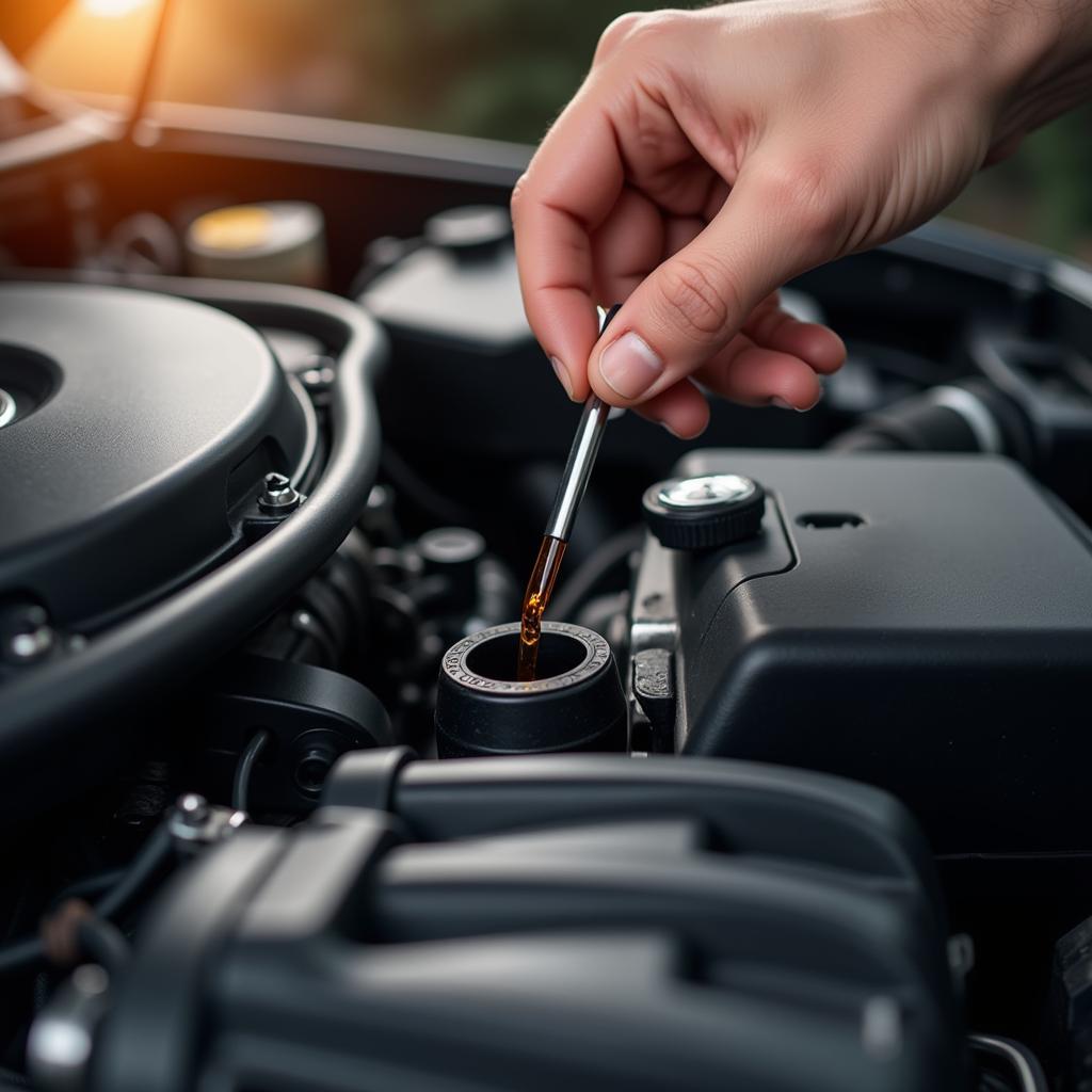 Checking Car Fluids During Monthly Maintenance