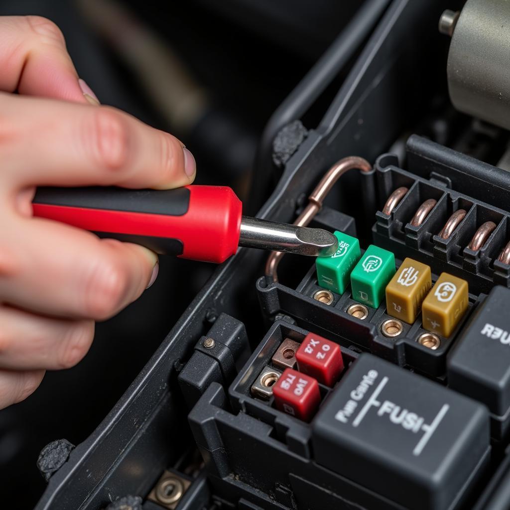 Mechanic Checking Car Fuse Box