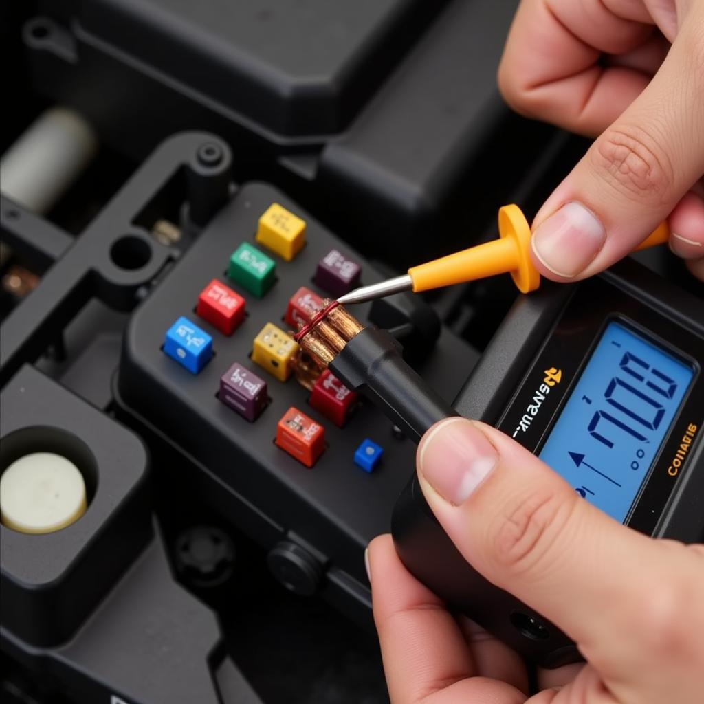 Checking car fuse with a multimeter