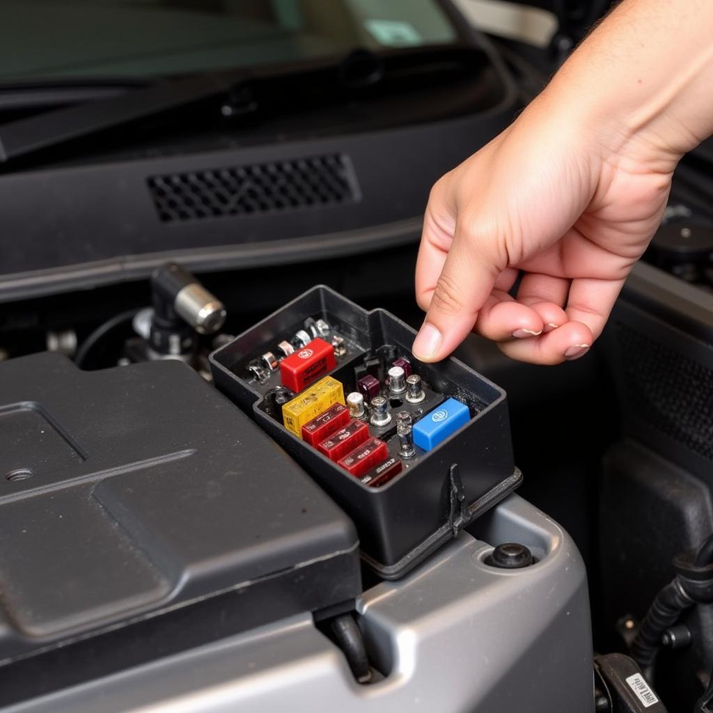 Troubleshooting electrical issues by checking car fuses.