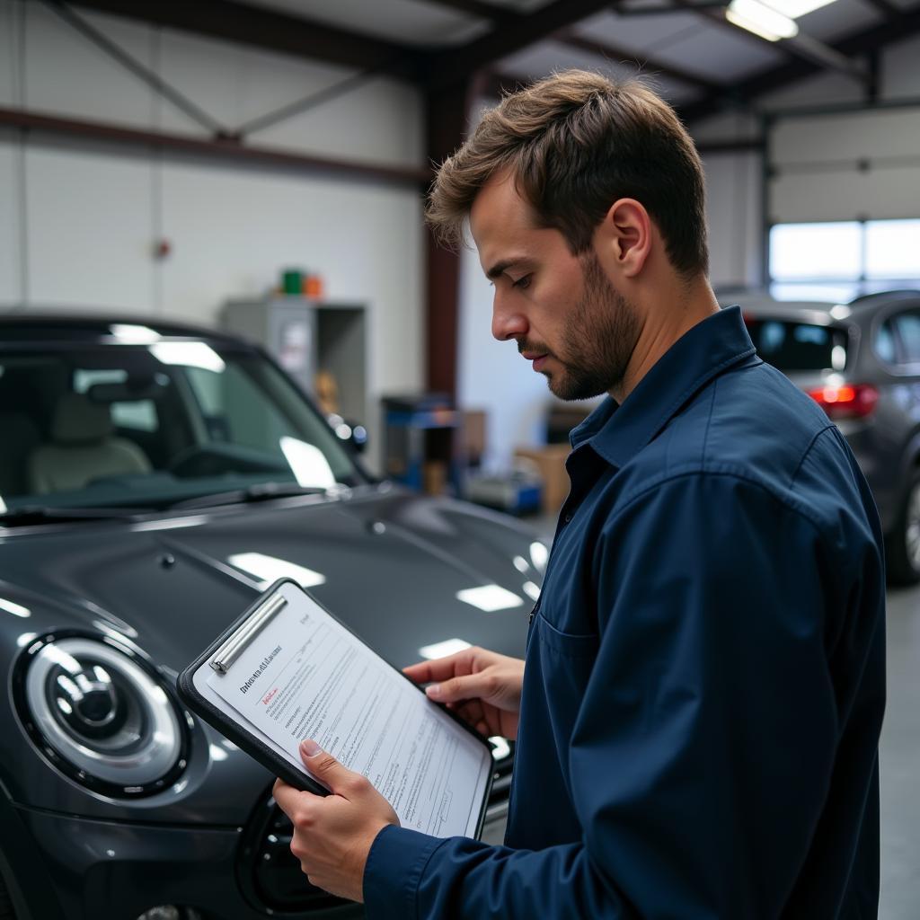 Mechanic Checking Car Maintenance Records