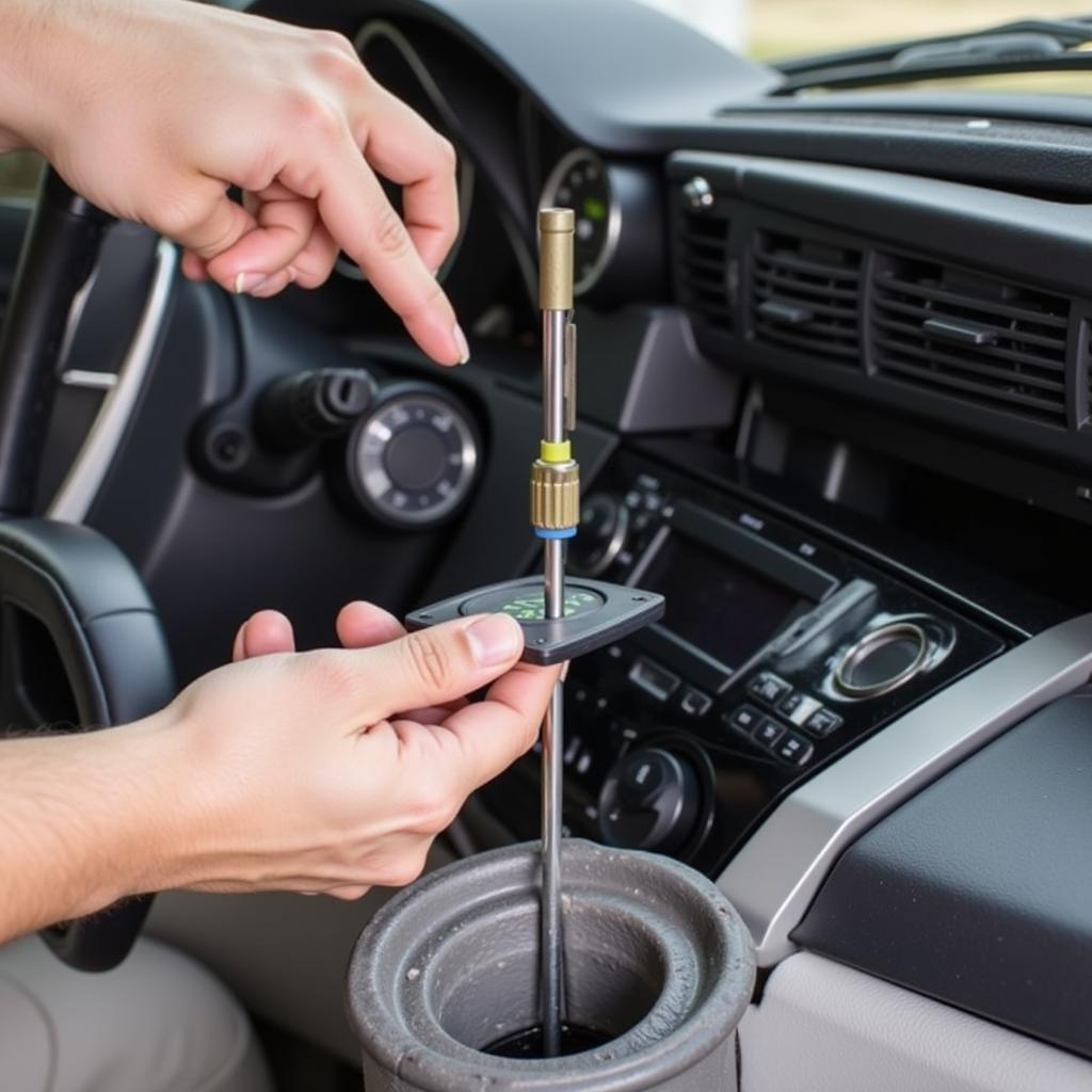 Checking Car Oil Level with Dipstick