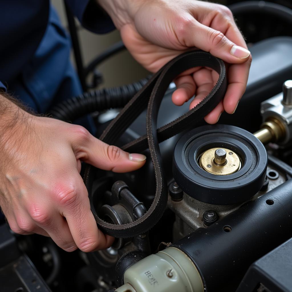 Inspecting the drive belt for wear and tear