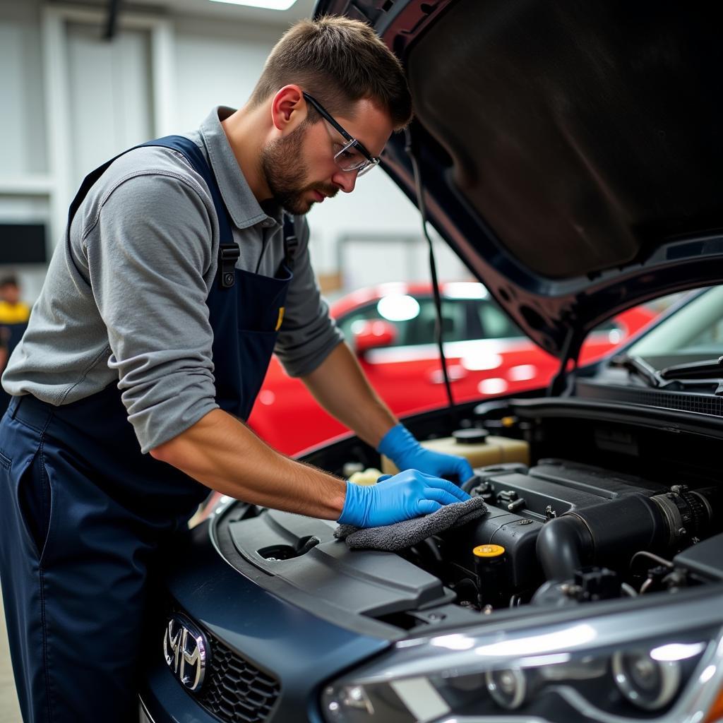 Mechanic Checking Coolant Level in Overheated Car