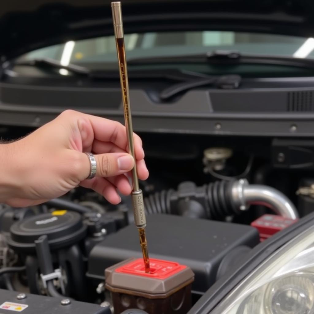 Checking Engine Oil with Dipstick