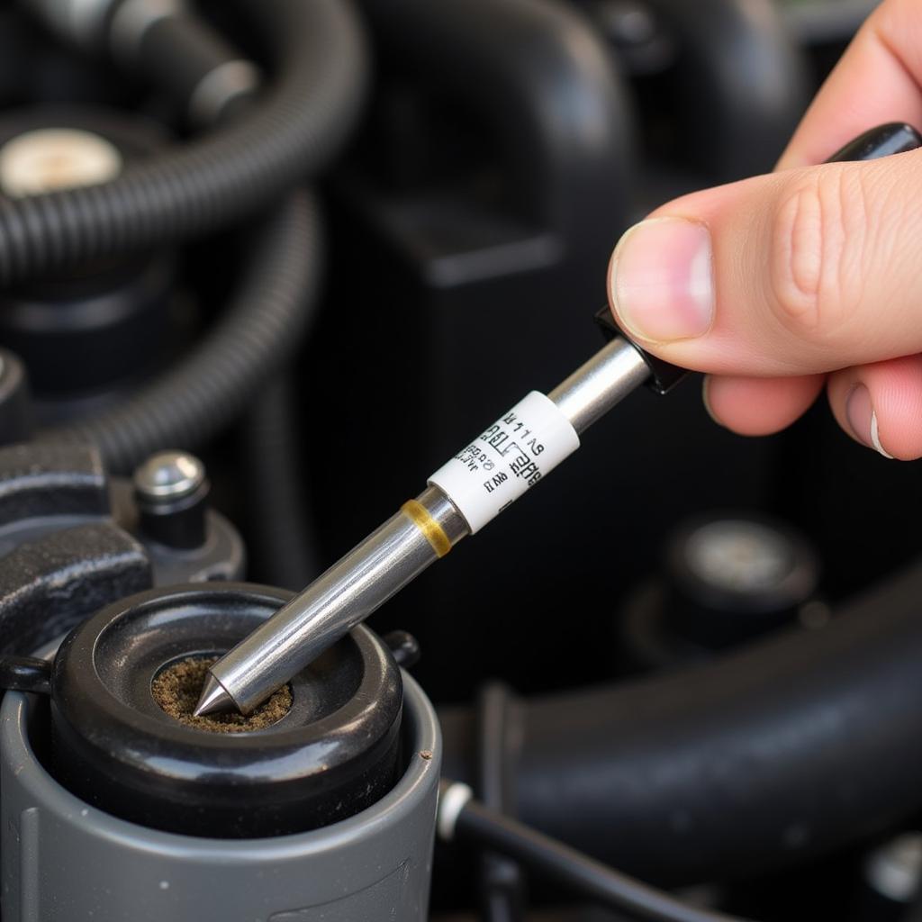 Checking Engine Oil with Dipstick