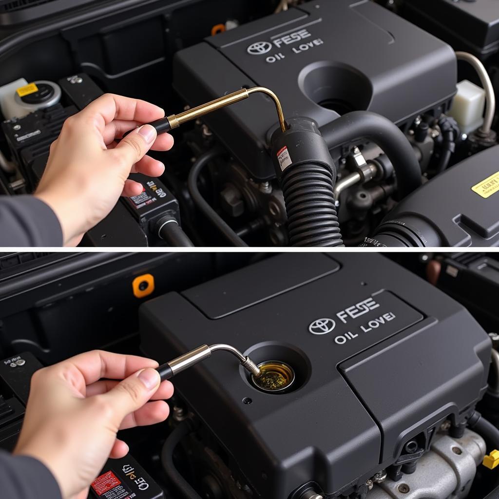 Checking Engine Oil Level in a Toyota Engine