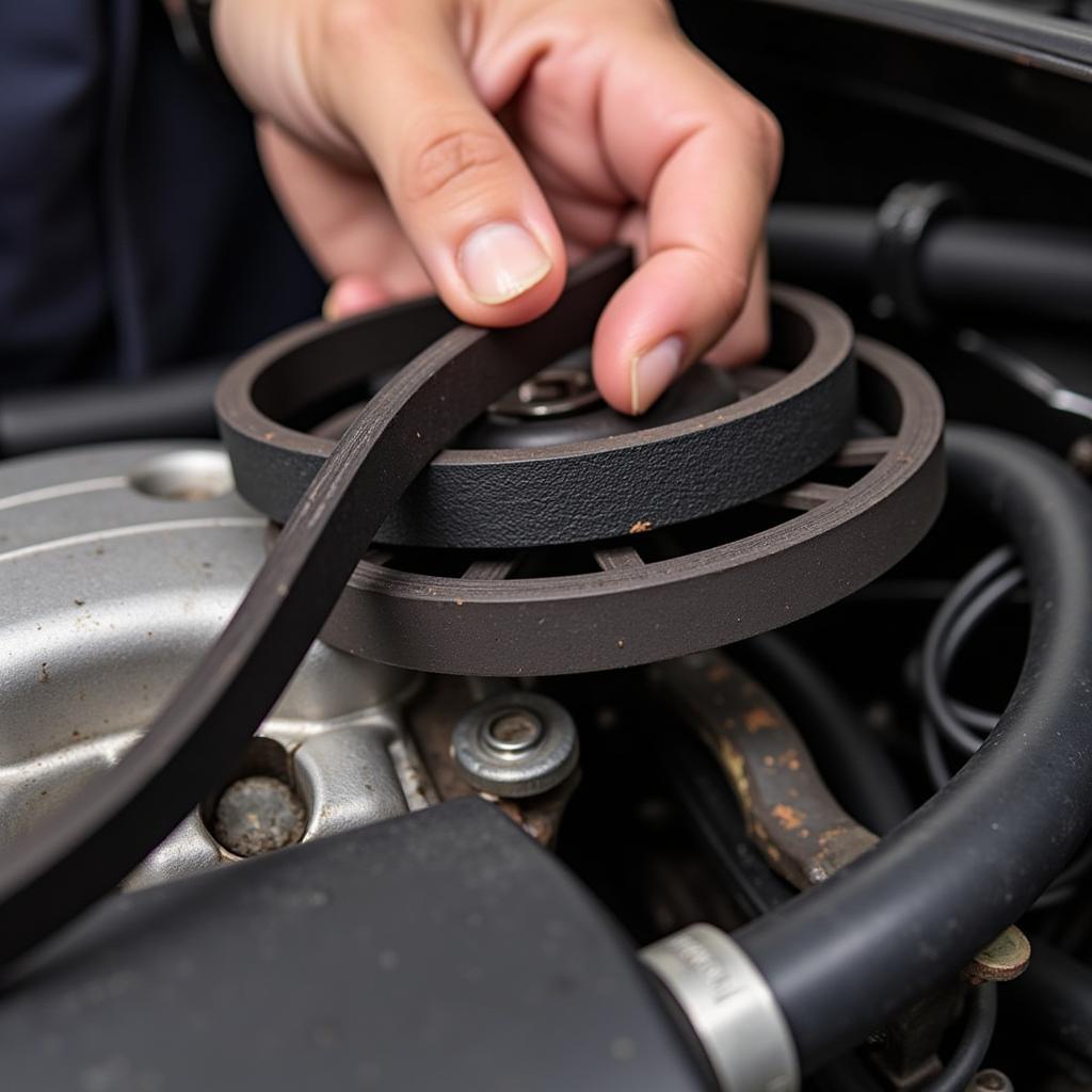 Inspecting Fan Belt for Cracks and Wear