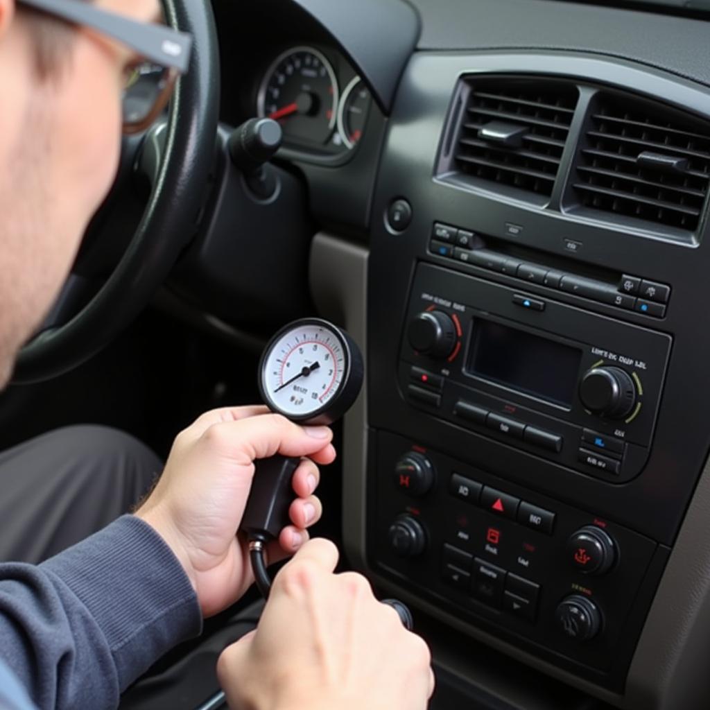 Checking refrigerant levels in car AC using a pressure gauge