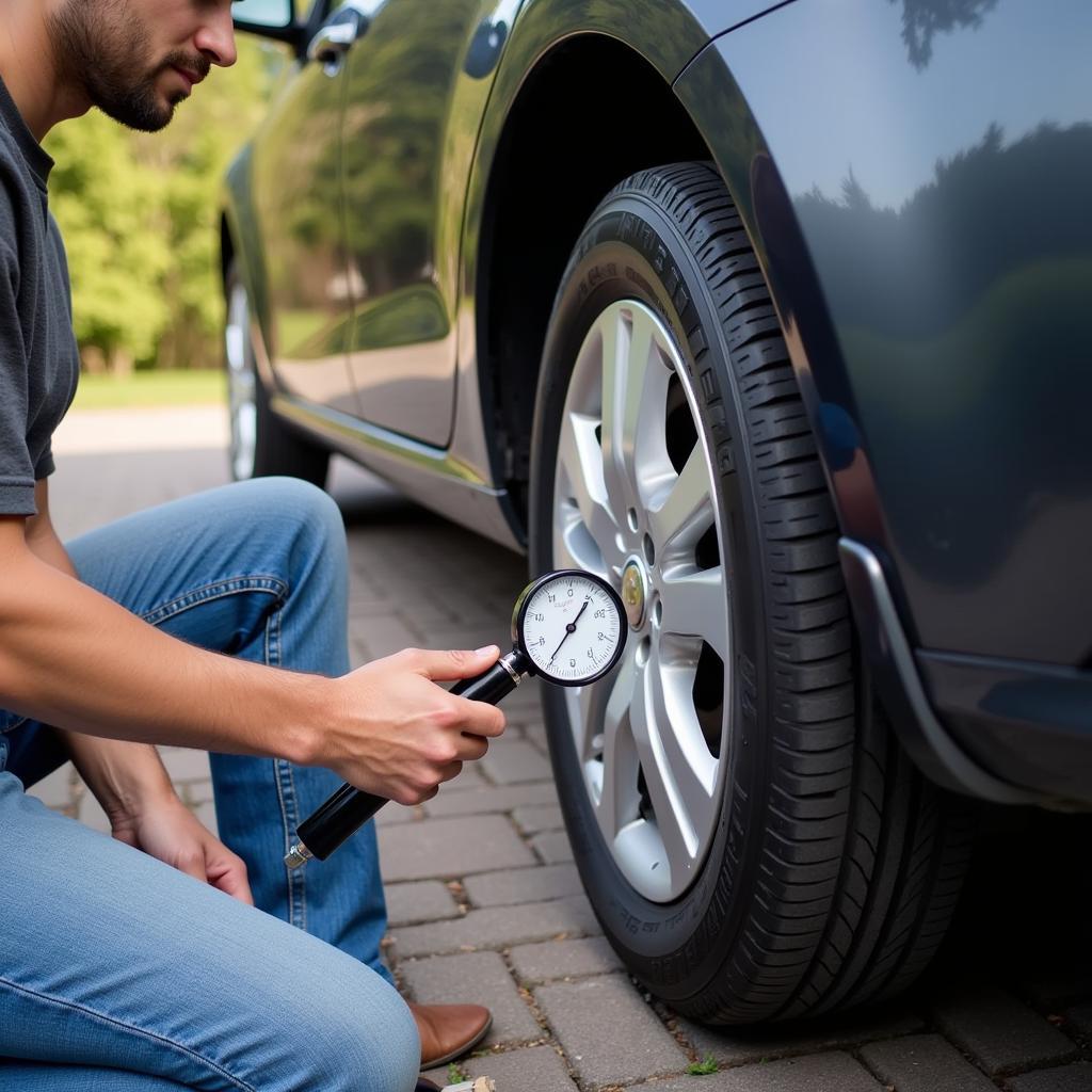 Checking Tire Pressure with a Gauge