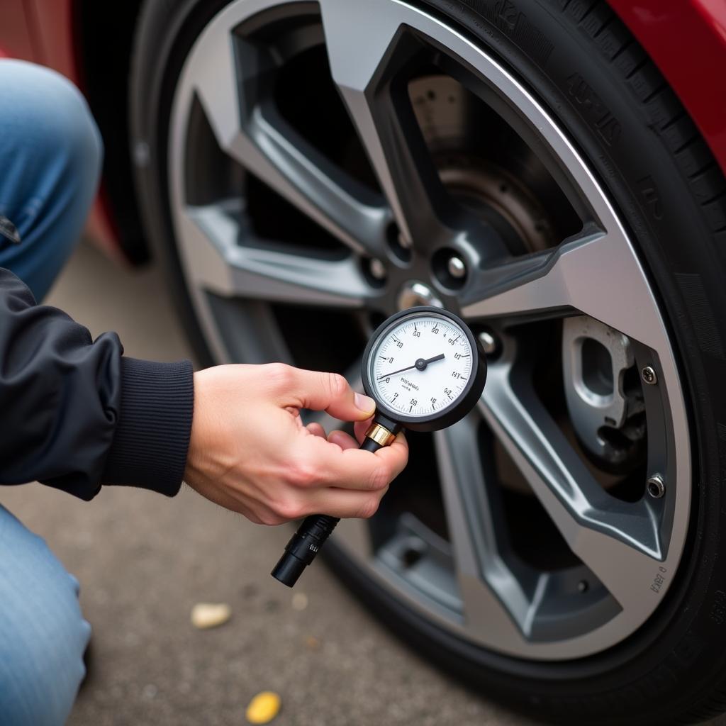 Checking Tire Pressure with a Gauge