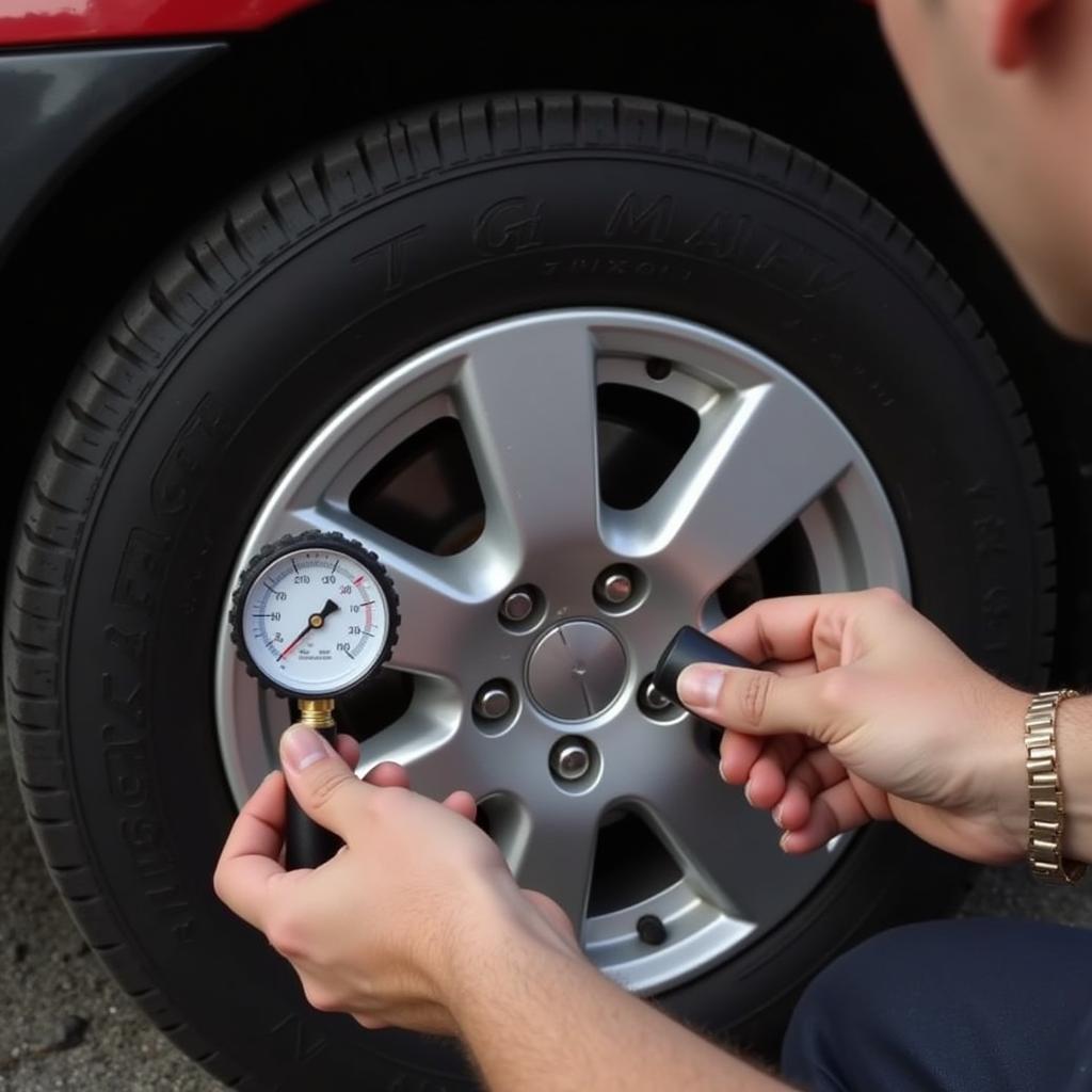 Checking Tire Pressure with a Gauge