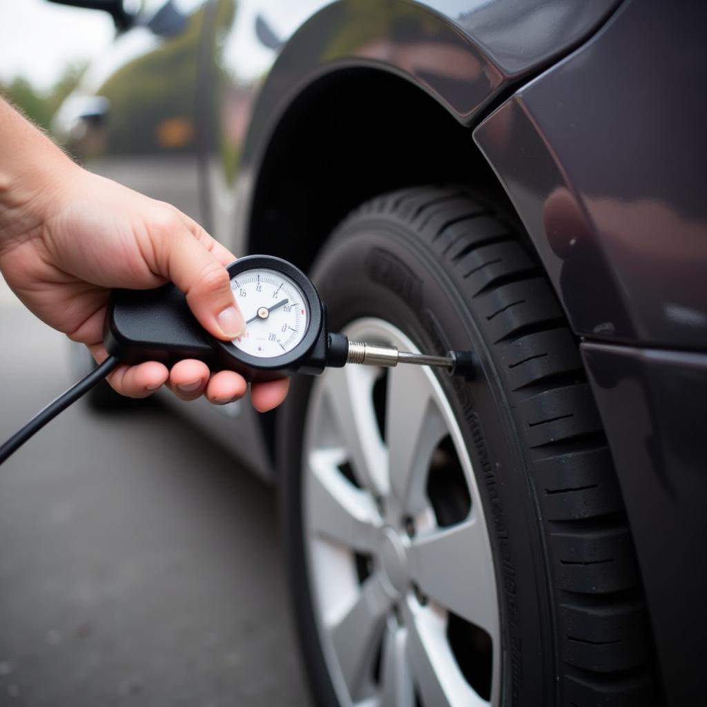 Checking Tire Pressure with a Gauge