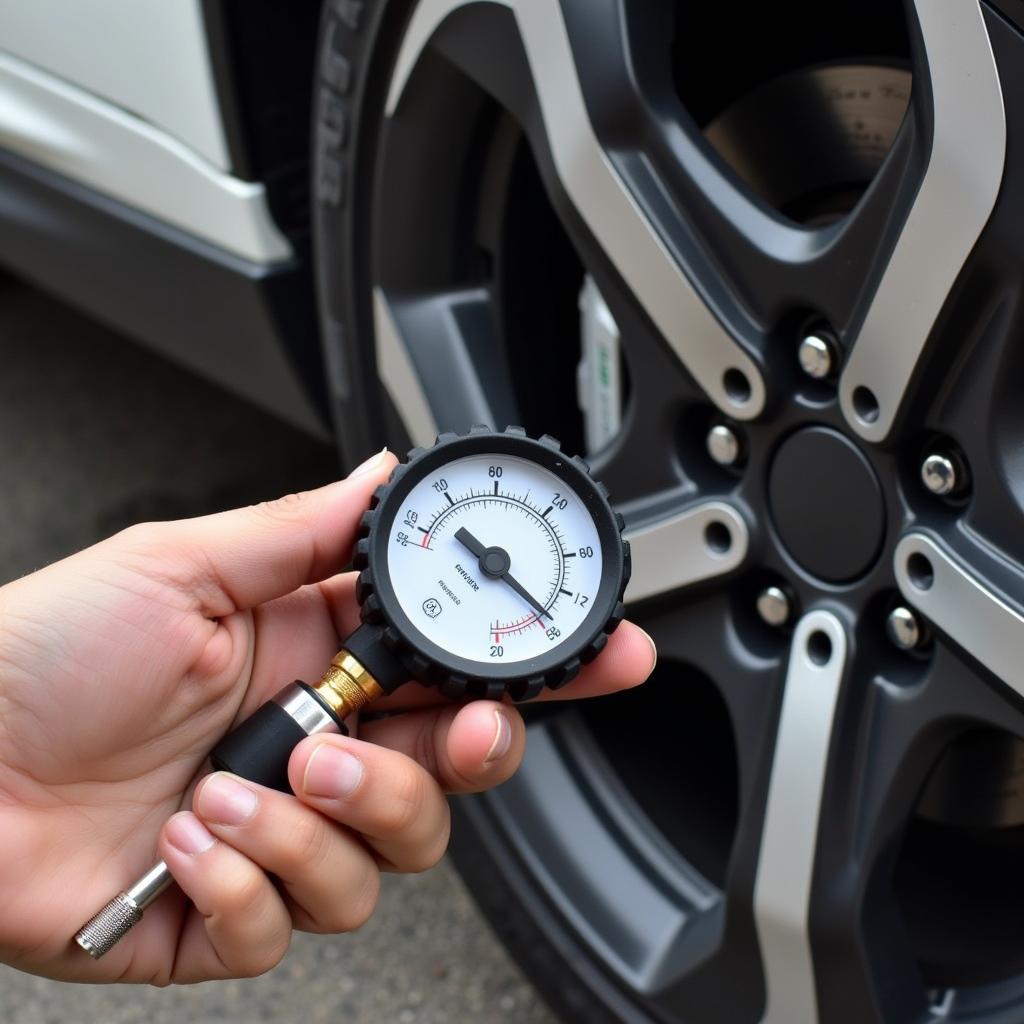 Checking Tire Pressure with Gauge