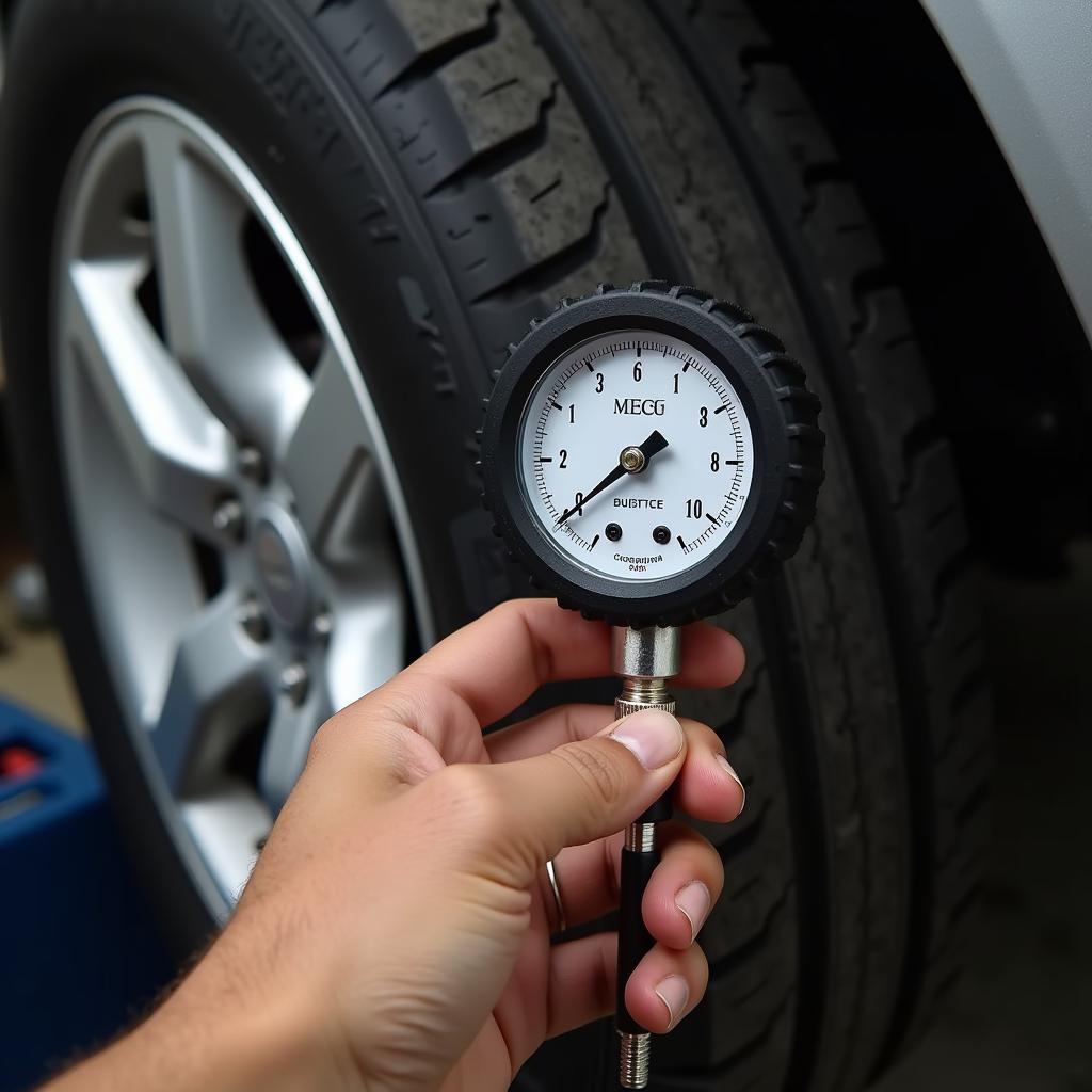 Checking Tire Pressure with a Gauge