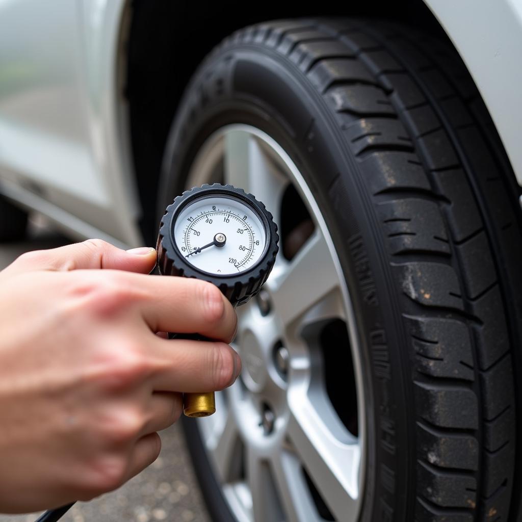 Checking Tire Pressure with a Gauge