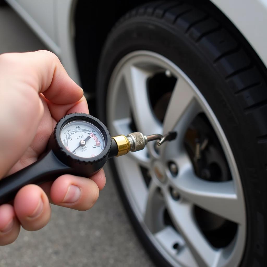 Checking Tire Pressure with Gauge