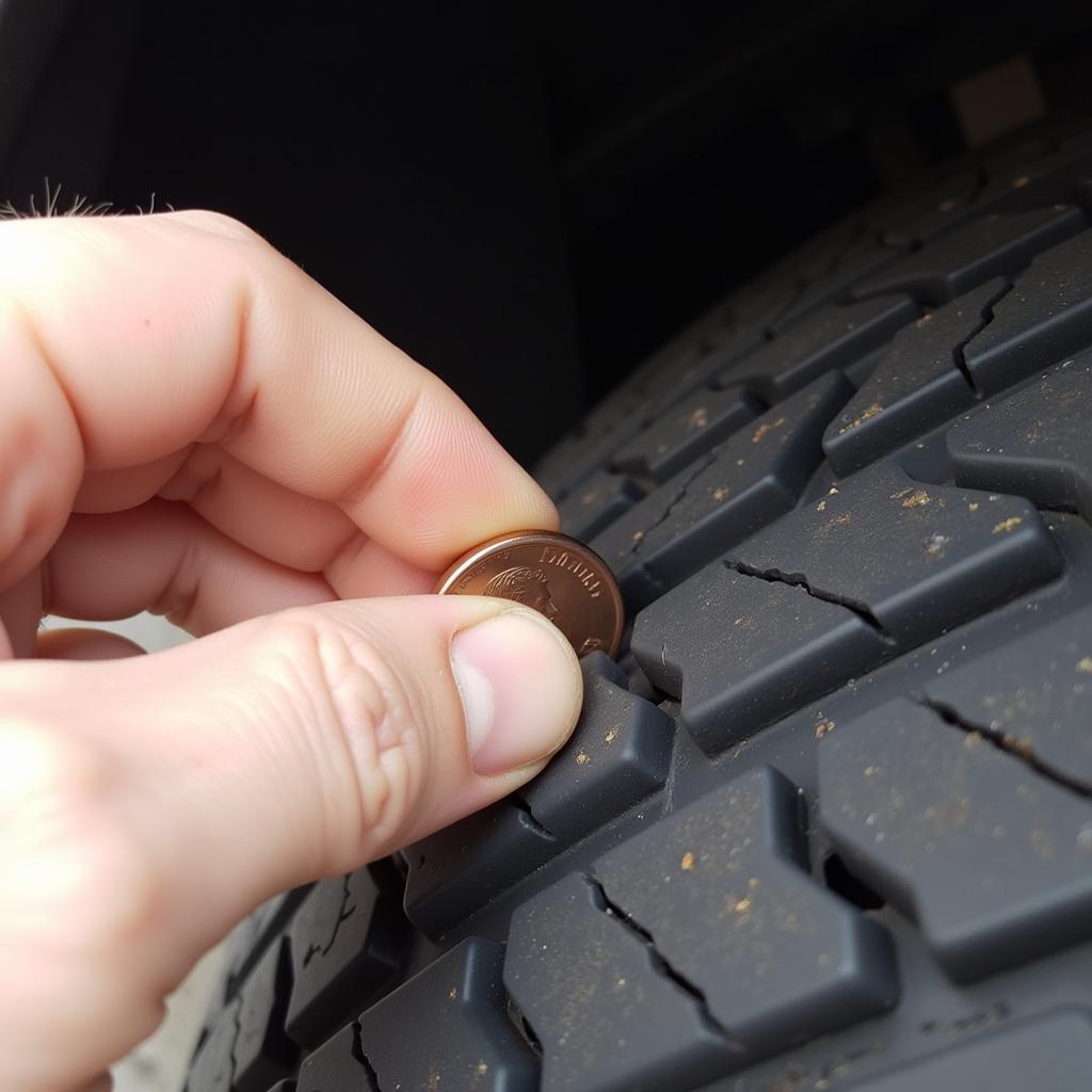 Checking Tire Tread Depth with the Penny Test