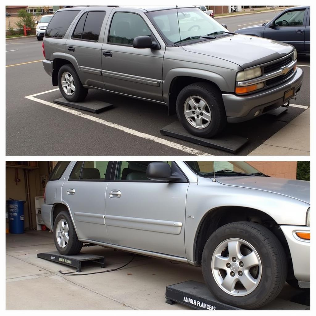 Checking transmission fluid level on car ramps