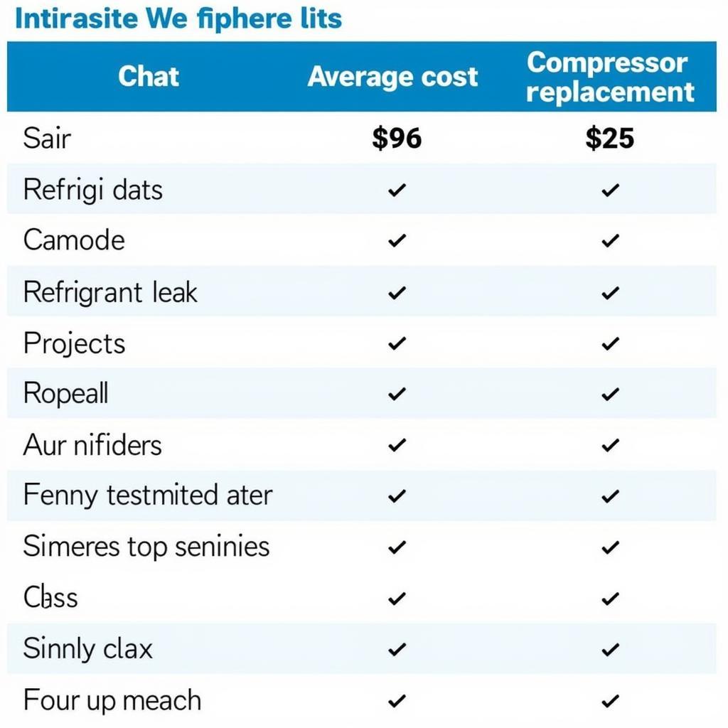 Chevy Aveo AC Repair Cost Comparison Chart