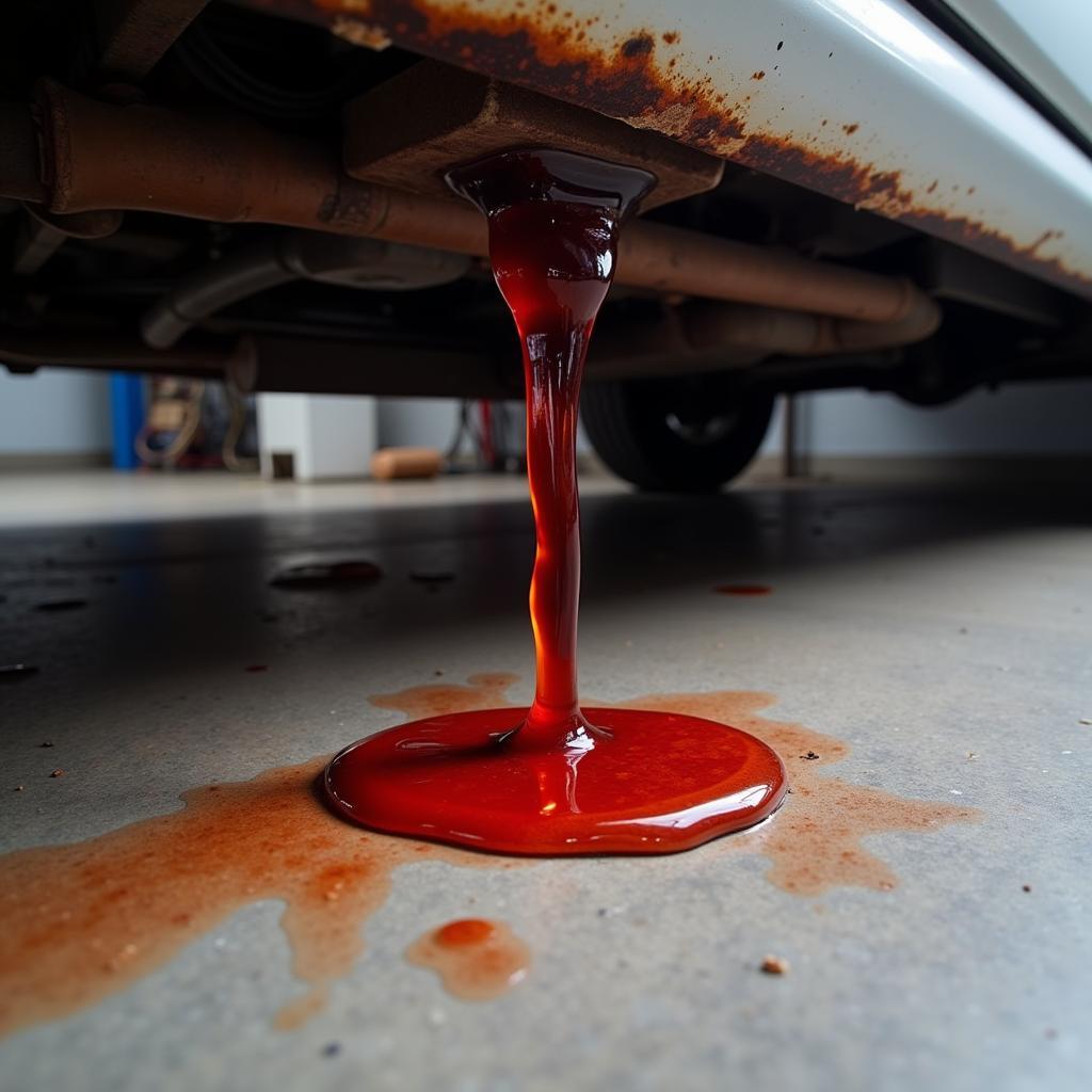 Classic Car Transmission Fluid Leak on Garage Floor