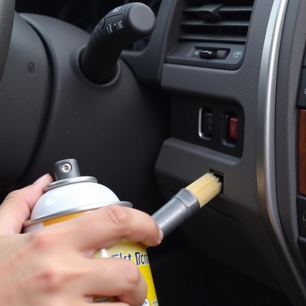 Cleaning a Car Charger Port with Compressed Air and Brush