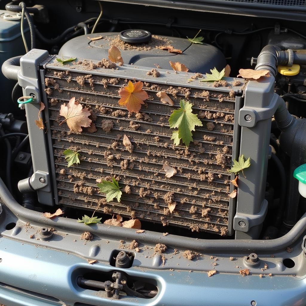 Clogged Car Cooling Coil with Debris and Dirt