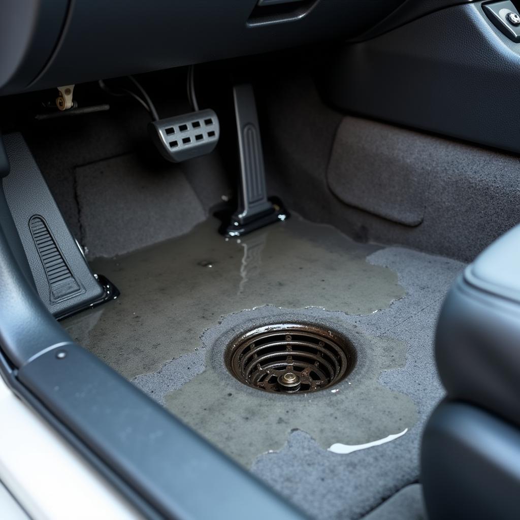 Clogged car drain leading to water damage inside the vehicle