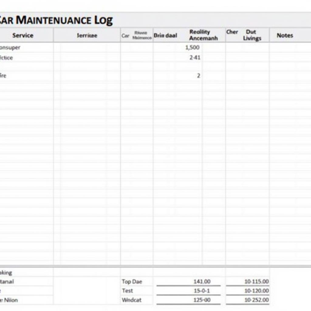 A sample of a completed excel car maintenance log