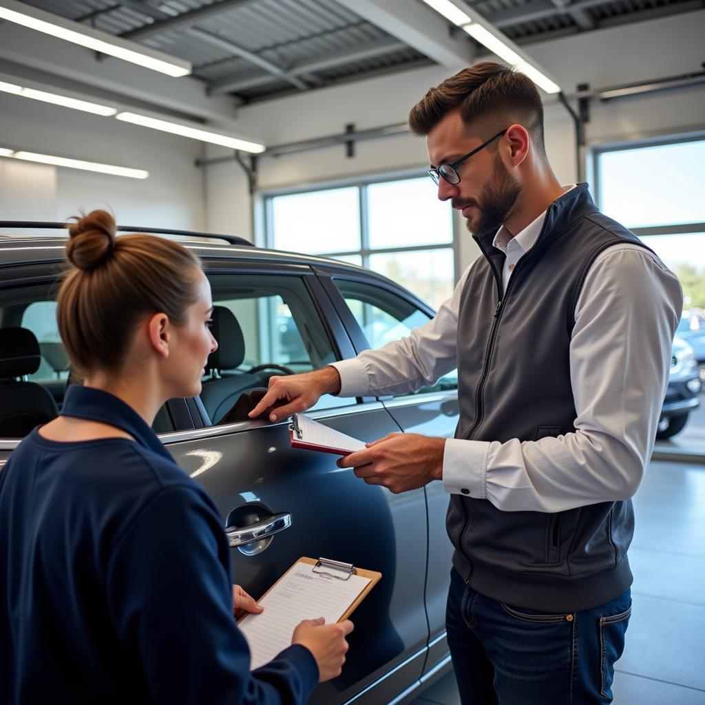 Customer Talking to Dealership Service Advisor