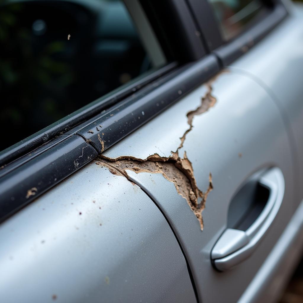 Damaged Car Door Trim Close Up