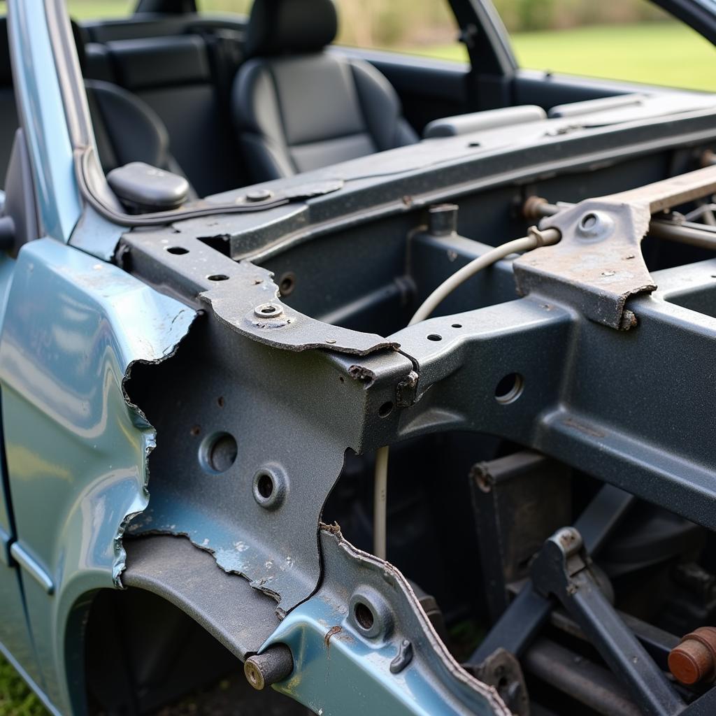 Damaged Car Frame Close-Up