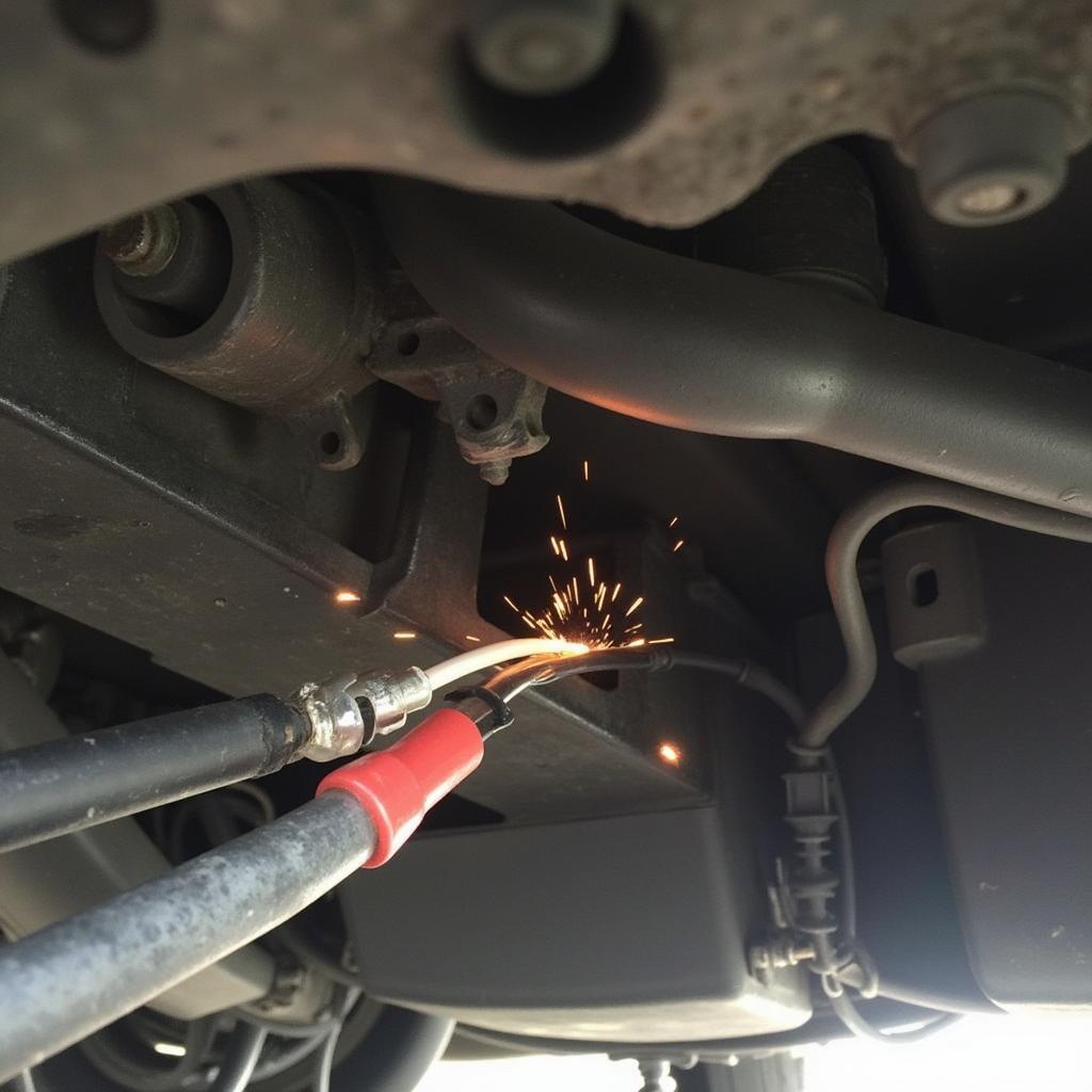 Damaged wiring causing a short circuit in a car's electrical system