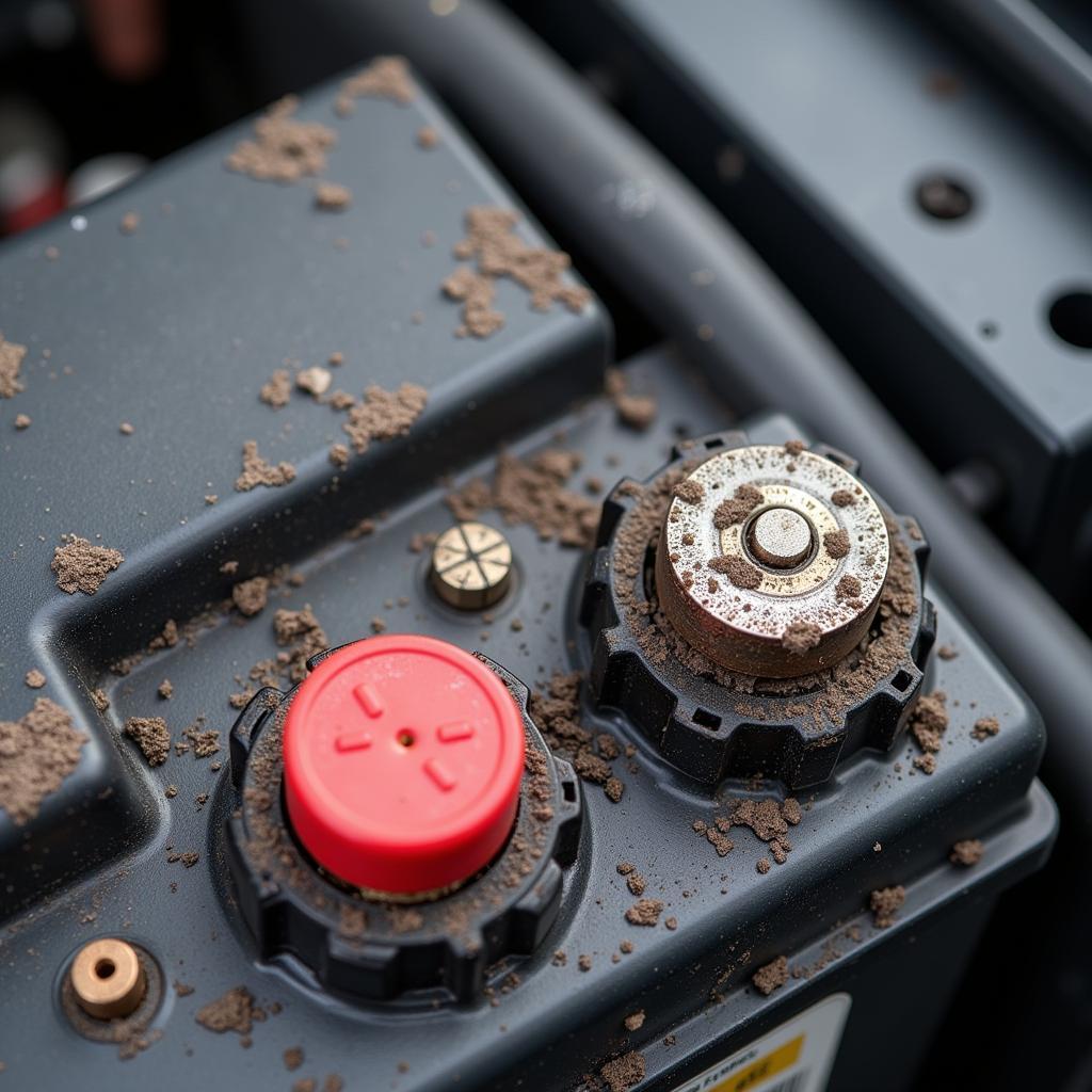 Car Battery with Corroded Terminals