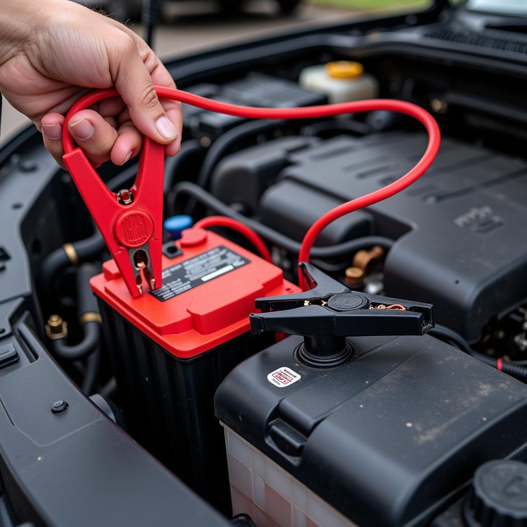 Dead car battery jump start process