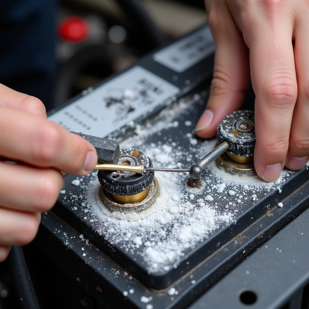 Cleaning corroded car battery terminals