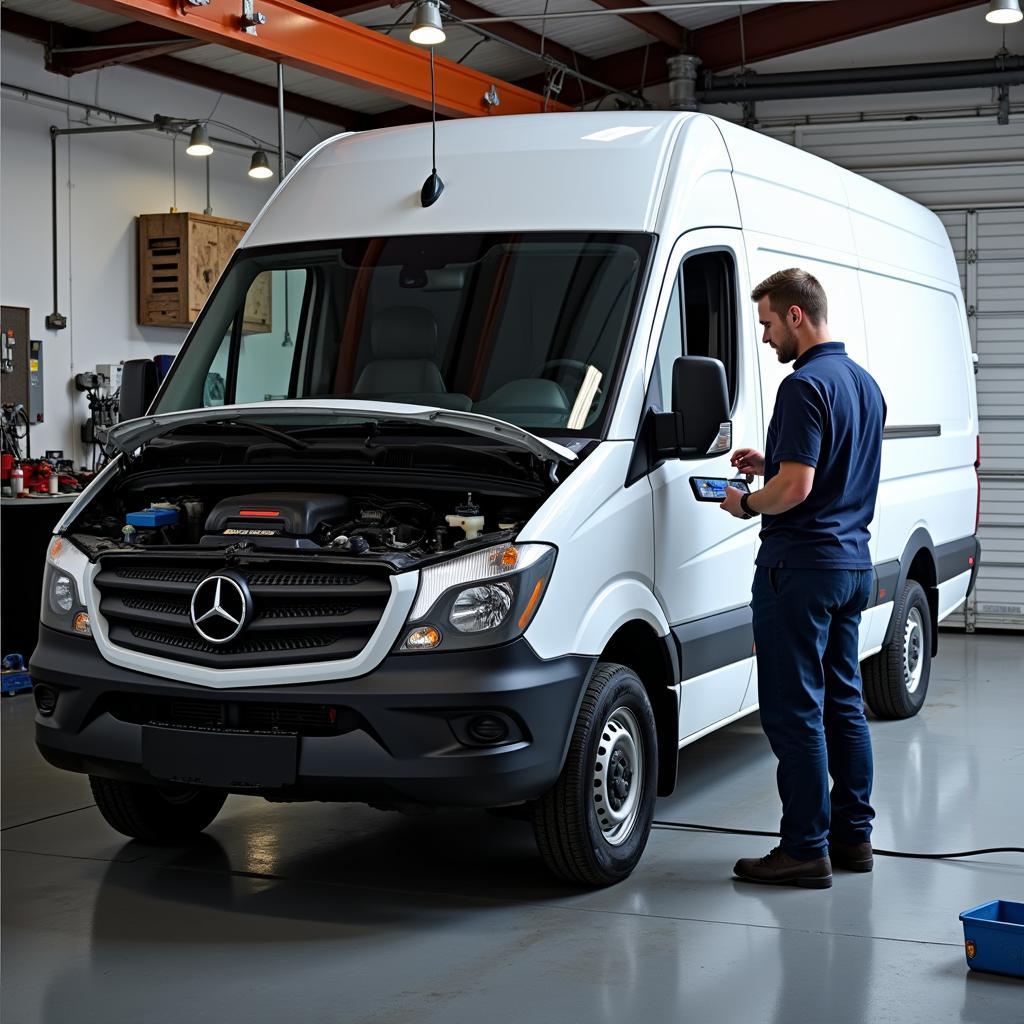 Delivery van parked for maintenance