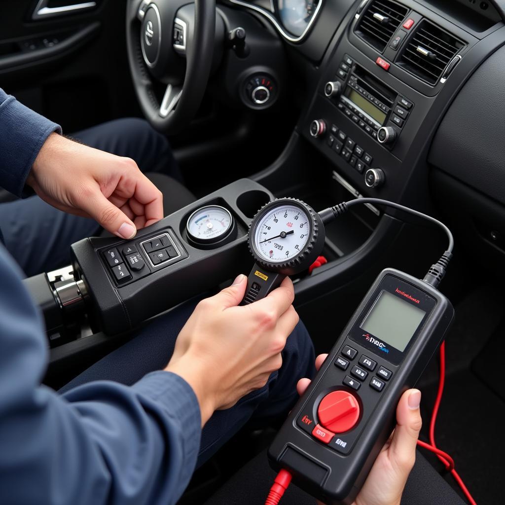 Technician Diagnosing Car AC Issues