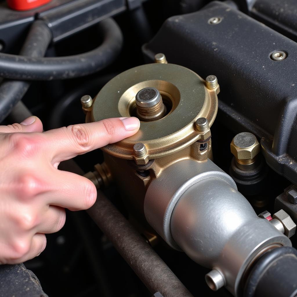 Checking for coolant leaks around the water pump