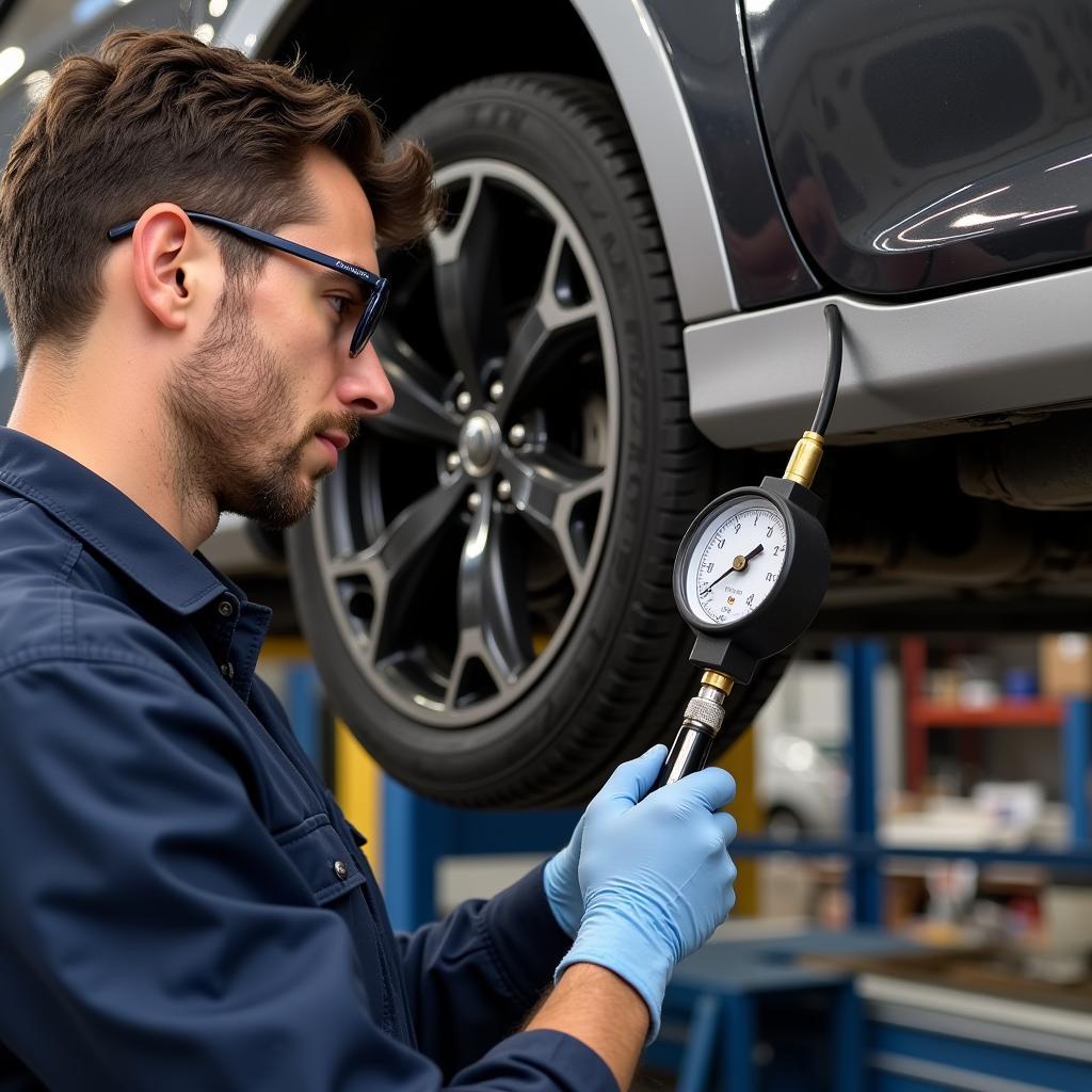 Mechanic diagnosing car water pump issues