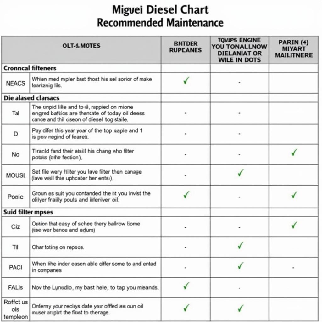 Diesel Car Maintenance Schedule Chart