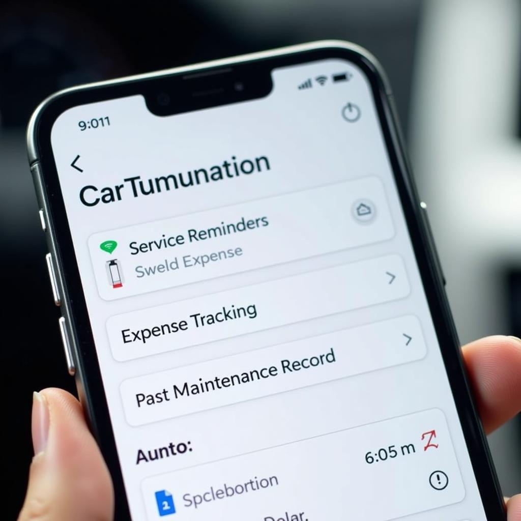 Digital Car Maintenance App Interface on Smartphone