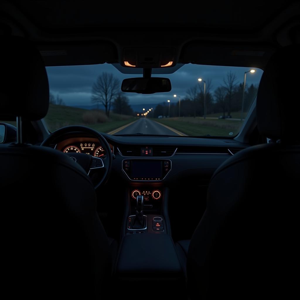 Dim interior car lights in a car at night