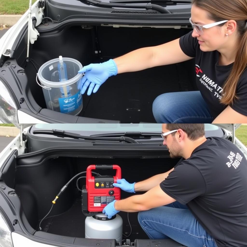 DIY car AC recharge with proper equipment and safety measures