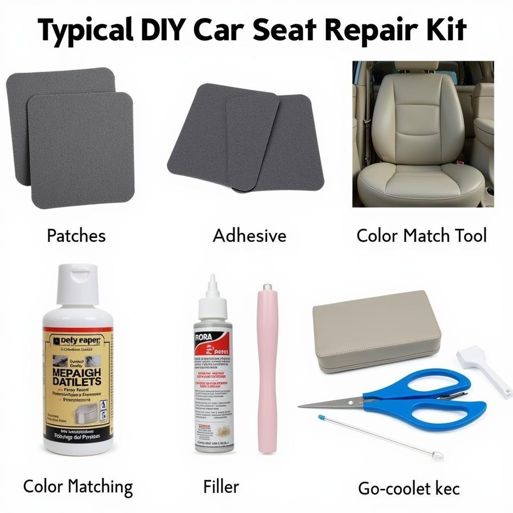 DIY car seat repair kit with various tools and materials