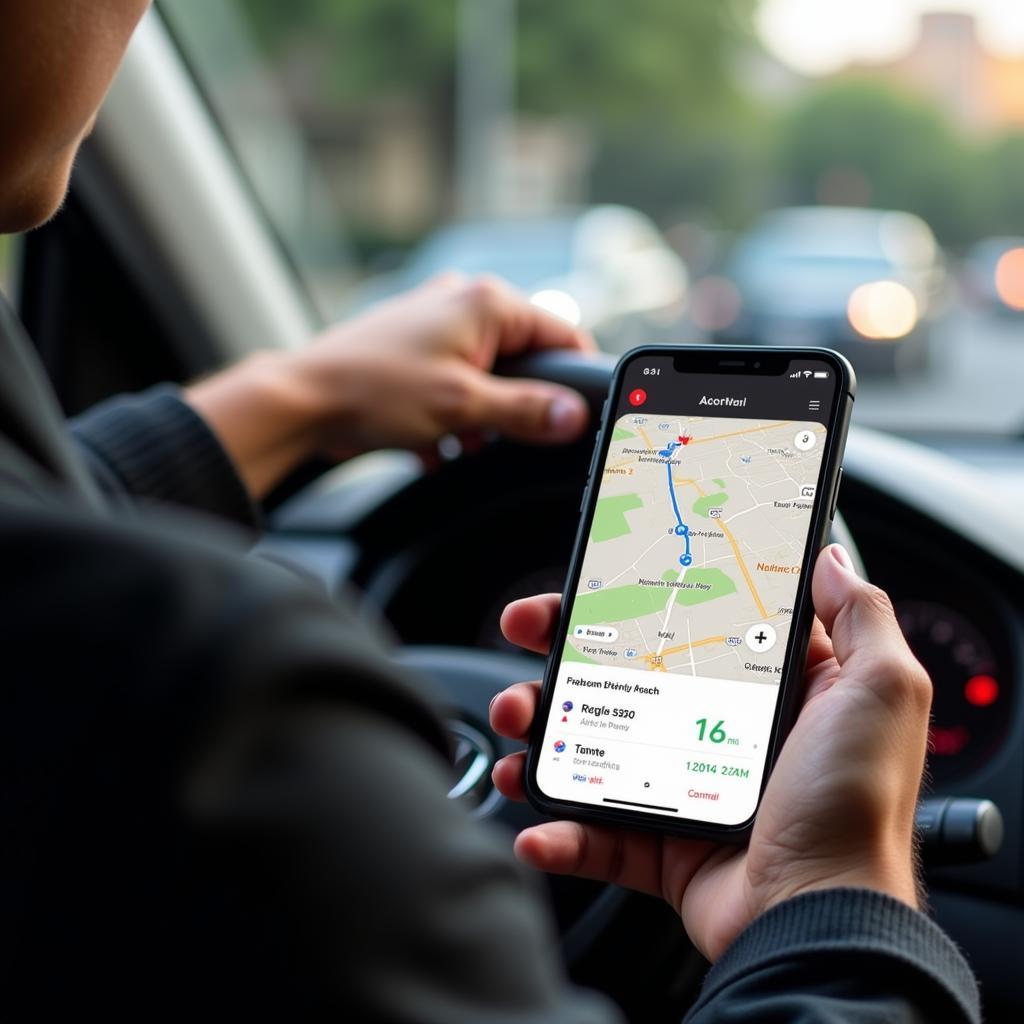 Doordash Driver Using Navigation App for Efficient Routing